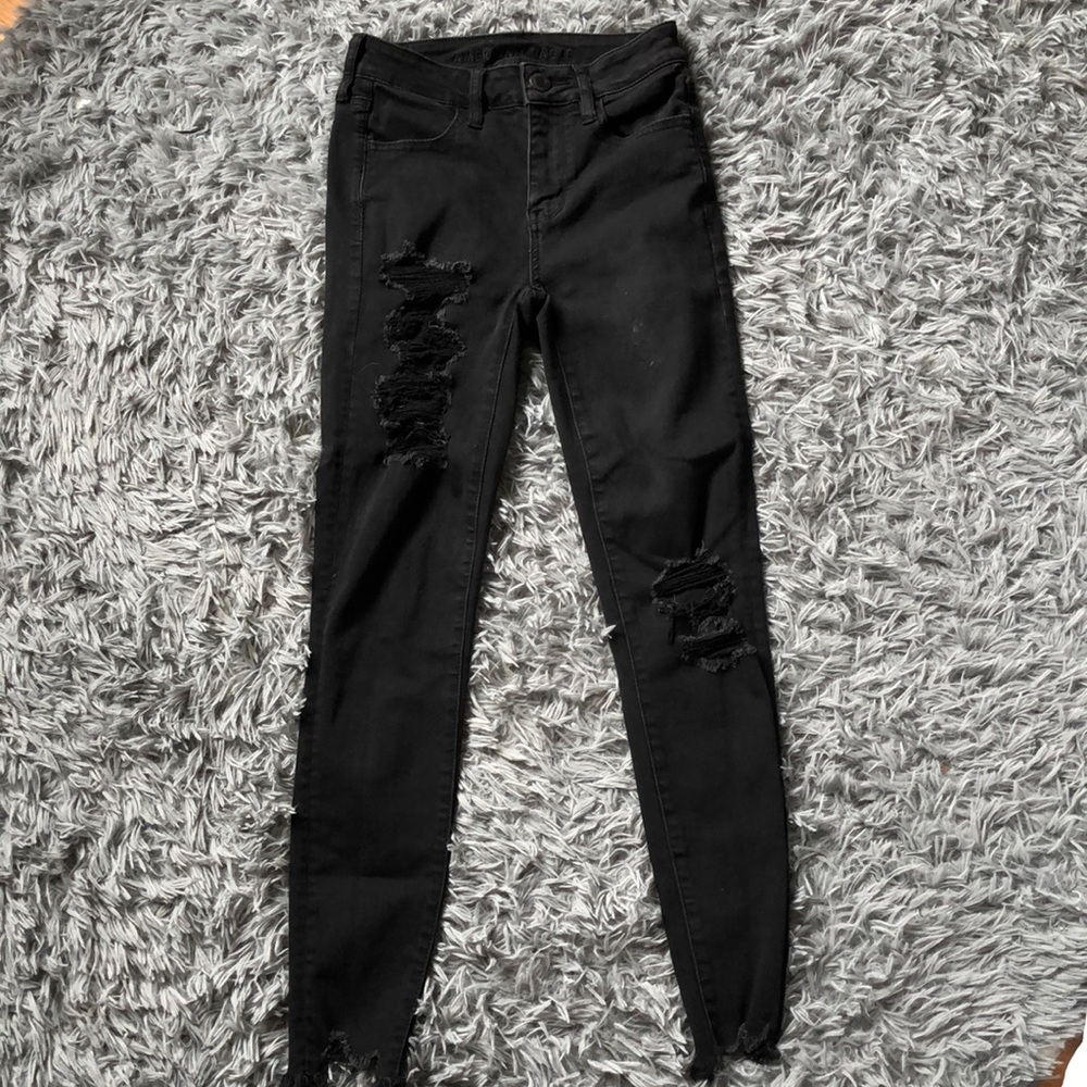 American Eagle High Waisted Black Ripped Jeans